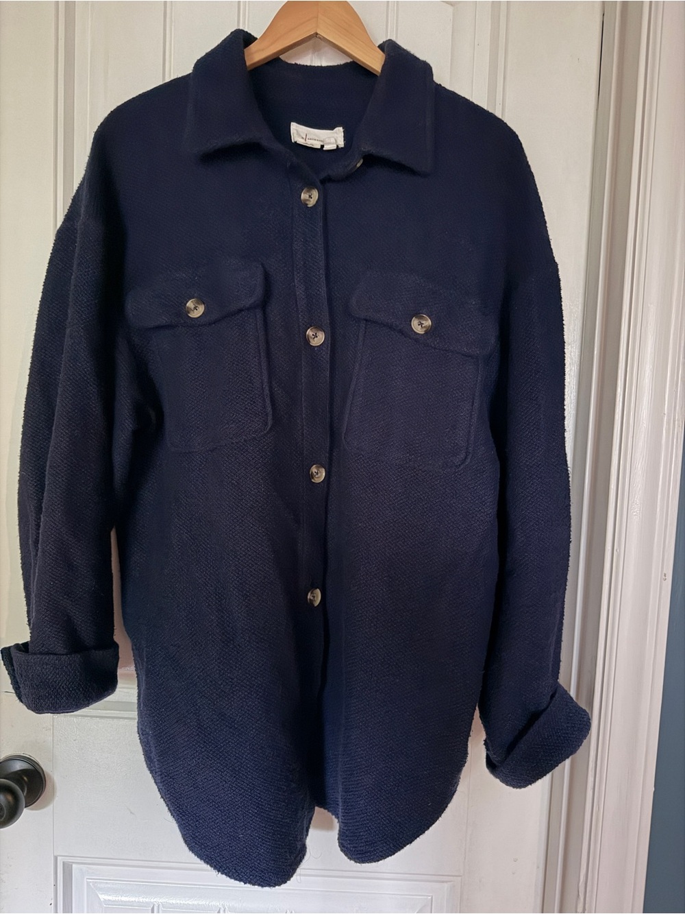Anthropologie Navy Button-Front Shacket Jacket